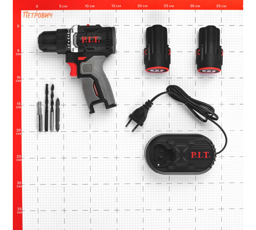Дрель-шуруповерт аккумуляторная бесщеточная P.I.T. PBM12K-10B/2 12 В 1,5 Ач Li-Ion 2 АКБ и ЗУ Дрель-шуруповерт аккумуляторная бесщеточная P.I.T. PBM12K-10B/2 12 В 1,5 Ач Li-Ion 2 АКБ и ЗУ