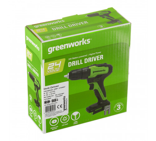 Дрель-шуруповерт аккумуляторная бесщеточная Greenworks GD24AG 24 В без АКБ и ЗУ (3704007) Дрель-шуруповерт аккумуляторная бесщеточная Greenworks GD24AG 24 В без АКБ и ЗУ (3704007)