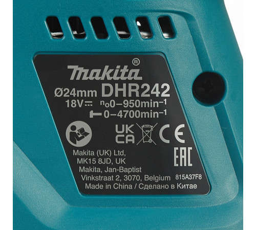 Перфоратор аккумуляторный Makita DHR242RFE 18 В 2 Дж 2х3Ач Li-Ion SDS-plus 2 АКБ и ЗУ Перфоратор аккумуляторный Makita DHR242RFE 18 В 2 Дж 2х3Ач Li-Ion SDS-plus 2 АКБ и ЗУ