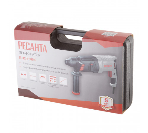 Перфоратор электрический Ресанта П-32-1000К 1000 Вт 5,2 Дж SDS-plus (75/3/3) Перфоратор электрический Ресанта П-32-1000К 1000 Вт 5,2 Дж SDS-plus (75/3/3)