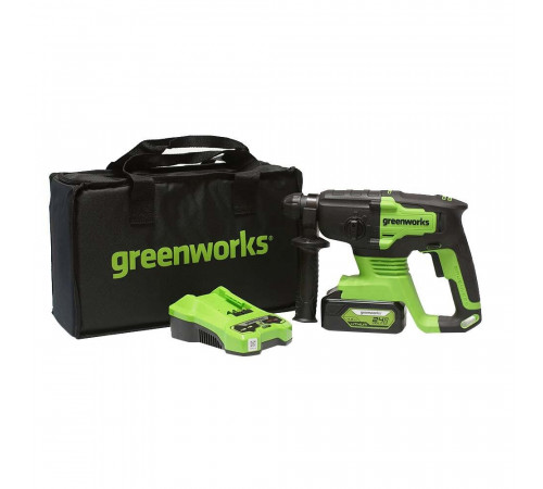 Перфоратор аккумуляторный Greenworks GD24SDS2K4 24 В 2 Дж 1х4Ач Li-Ion SDS-plus с АКБ и ЗУ (3803007UB) Перфоратор аккумуляторный Greenworks GD24SDS2K4 24 В 2 Дж 1х4Ач Li-Ion SDS-plus с АКБ и ЗУ (3803007UB)