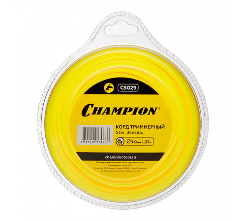 Леска для триммера Champion Star звезда 3 мм х 25 м желтая (C5029)