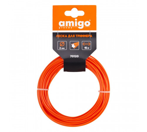 Леска для триммера Amigo звезда 2 мм х 15 м оранжевая (70120) Леска для триммера Amigo звезда 2 мм х 15 м оранжевая (70120)