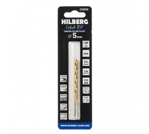 Сверло по металлу спиральное Hilberg 5х86 мм кобальтовое (CO050) Сверло по металлу спиральное Hilberg 5х86 мм кобальтовое (CO050)