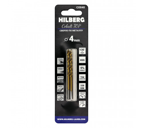 Сверло по металлу спиральное Hilberg 4х75 мм кобальтовое (2 шт.) (CO040) Сверло по металлу спиральное Hilberg 4х75 мм кобальтовое (2 шт.) (CO040)