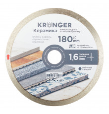 Диск алмазный по керамограниту Kronger Керамика 180x25,4x1,6 мм сплошной мокрый рез (K100180)