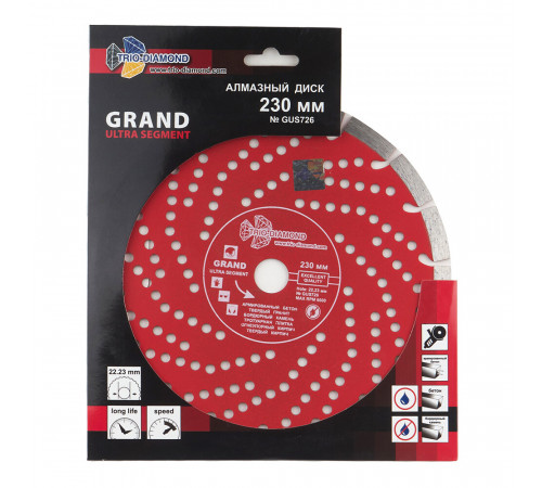 Диск алмазный по бетону Trio-Diamond Grand Ultra Segment 230x22,2x2,4 мм сегментный сухой рез (GUS726) Диск алмазный по бетону Trio-Diamond Grand Ultra Segment 230x22,2x2,4 мм сегментный сухой рез (GUS726)