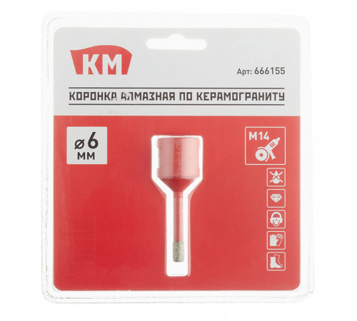 Коронка алмазная КМ (666155) по керамограниту d6 мм для УШМ Коронка алмазная КМ (666155) по керамограниту d6 мм для УШМ