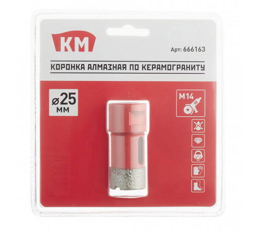 Коронка алмазная КМ (666163) по керамограниту d25 мм для УШМ Коронка алмазная КМ (666163) по керамограниту d25 мм для УШМ