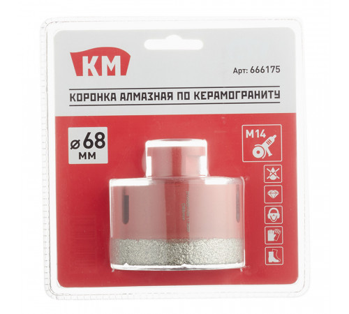 Коронка алмазная КМ (666175) по керамограниту d68 мм для УШМ Коронка алмазная КМ (666175) по керамограниту d68 мм для УШМ