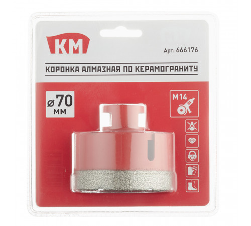 Коронка алмазная КМ (666176) по керамограниту d70 мм для УШМ Коронка алмазная КМ (666176) по керамограниту d70 мм для УШМ