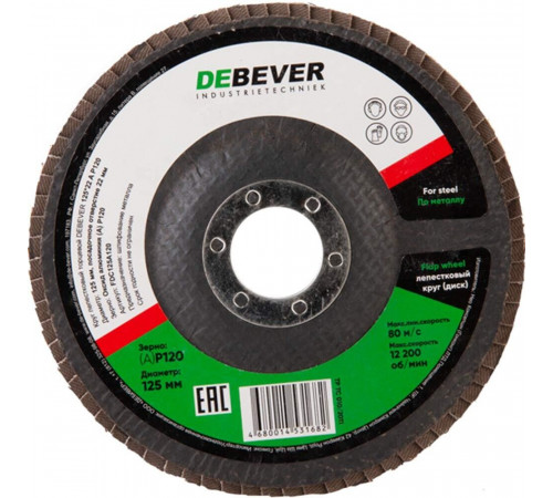 Круг лепестковый по металлу/древесине Debever 125х22,2 мм P120 (FDC 125A 120 72F) Круг лепестковый по металлу/древесине Debever 125х22,2 мм P120 (FDC 125A 120 72F)