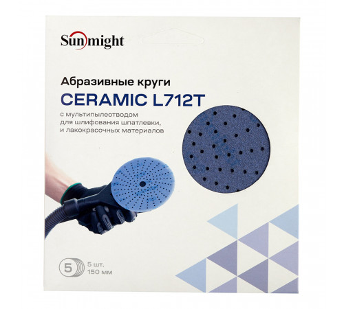 Диск шлифовальный Sunmight Ceramic d150 мм P150 на липучку пленочная основа (5 шт.) Диск шлифовальный Sunmight Ceramic d150 мм P150 на липучку пленочная основа (5 шт.)