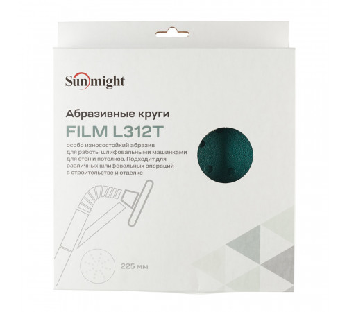 Диск шлифовальный Sunmight Film L312T d225 мм P60 на липучку пленочная основа (5 шт.) (53505R) Диск шлифовальный Sunmight Film L312T d225 мм P60 на липучку пленочная основа (5 шт.) (53505R)