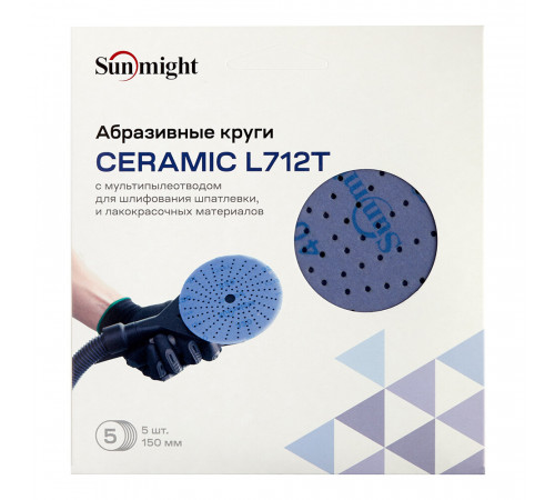 Диск шлифовальный Sunmight Ceramic d150 мм P400 на липучку пленочная основа (5 шт.) Диск шлифовальный Sunmight Ceramic d150 мм P400 на липучку пленочная основа (5 шт.)