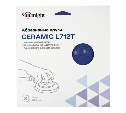 Диск шлифовальный Sunmight Ceramic d225 мм P120 на липучку пленочная основа (3 шт.) (5422302512) Диск шлифовальный Sunmight Ceramic d225 мм P120 на липучку пленочная основа (3 шт.) (5422302512)