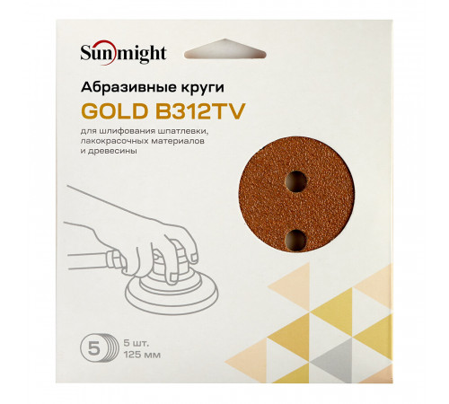 Диск шлифовальный Sunmight Gold d125 мм P60 на липучку бумажная основа (5 шт.) Диск шлифовальный Sunmight Gold d125 мм P60 на липучку бумажная основа (5 шт.)