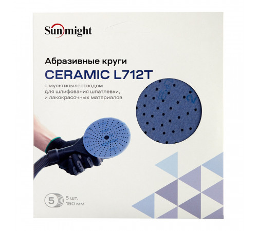Диск шлифовальный Sunmight Ceramic d150 мм P220 на липучку пленочная основа (5 шт.) Диск шлифовальный Sunmight Ceramic d150 мм P220 на липучку пленочная основа (5 шт.)
