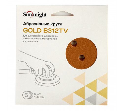 Диск шлифовальный Sunmight Gold d125 мм P180 на липучку бумажная основа (5 шт.) Диск шлифовальный Sunmight Gold d125 мм P180 на липучку бумажная основа (5 шт.)