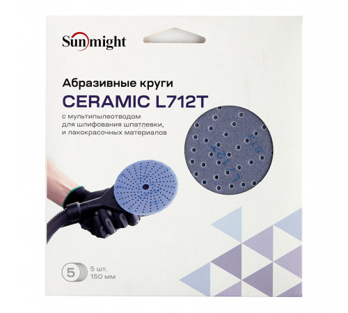 Диск шлифовальный Sunmight Ceramic d150 мм P240 на липучку пленочная основа (5 шт.) Диск шлифовальный Sunmight Ceramic d150 мм P240 на липучку пленочная основа (5 шт.)