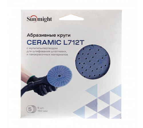 Диск шлифовальный Sunmight Ceramic d150 мм P320 на липучку пленочная основа (5 шт.) Диск шлифовальный Sunmight Ceramic d150 мм P320 на липучку пленочная основа (5 шт.)