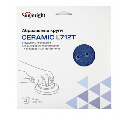 Диск шлифовальный Sunmight Ceramic d225 мм P80 на липучку пленочная основа (3 шт.) (78006R3)