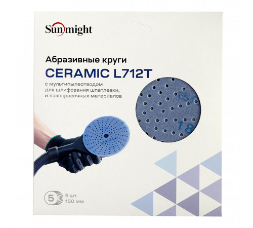 Диск шлифовальный Sunmight Ceramic d150 мм P180 на липучку пленочная основа (5 шт.) Диск шлифовальный Sunmight Ceramic d150 мм P180 на липучку пленочная основа (5 шт.)