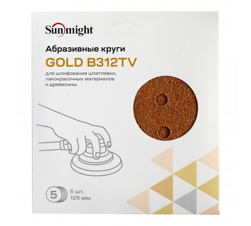 Диск шлифовальный Sunmight Gold d125 мм P40 на липучку бумажная основа (5 шт.) Диск шлифовальный Sunmight Gold d125 мм P40 на липучку бумажная основа (5 шт.)