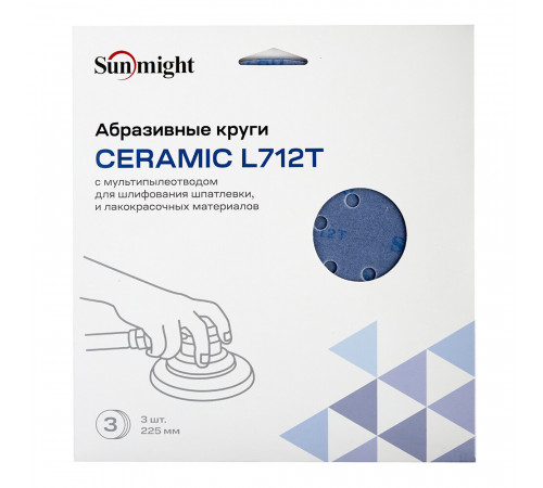 Диск шлифовальный Sunmight Ceramic d225 мм P180 на липучку пленочная основа (3 шт.) (78010R3) Диск шлифовальный Sunmight Ceramic d225 мм P180 на липучку пленочная основа (3 шт.) (78010R3)
