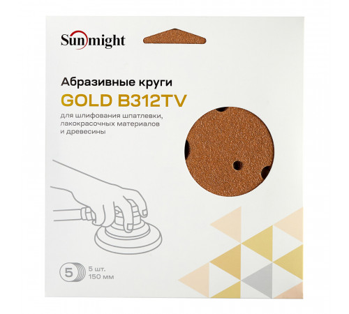 Диск шлифовальный Sunmight Gold d150 мм P60 на липучку бумажная основа (5 шт.) Диск шлифовальный Sunmight Gold d150 мм P60 на липучку бумажная основа (5 шт.)
