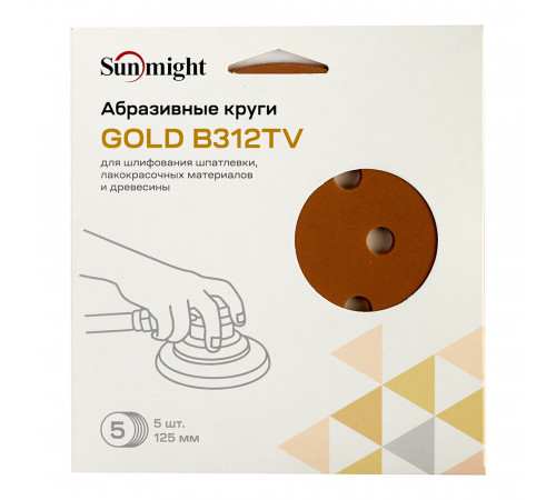 Диск шлифовальный Sunmight Gold d125 мм P600 на липучку бумажная основа (5 шт.) Диск шлифовальный Sunmight Gold d125 мм P600 на липучку бумажная основа (5 шт.)
