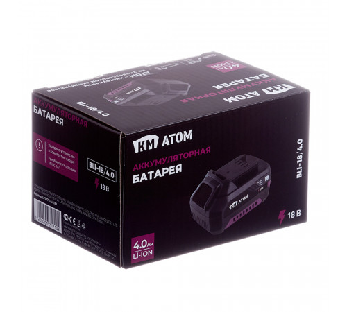 Аккумулятор КМ АТОМ 18 В 4Ач Li-Ion (BLI-18/4.1) Аккумулятор КМ АТОМ 18 В 4Ач Li-Ion (BLI-18/4.1)