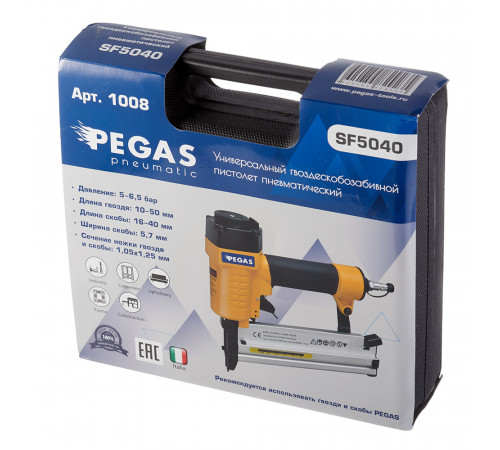 Гвоздескобозабивной пистолет пневматический Pegas Pneumatic SF5040 1/4 (1008) Гвоздескобозабивной пистолет пневматический Pegas Pneumatic SF5040 1/4 (1008)