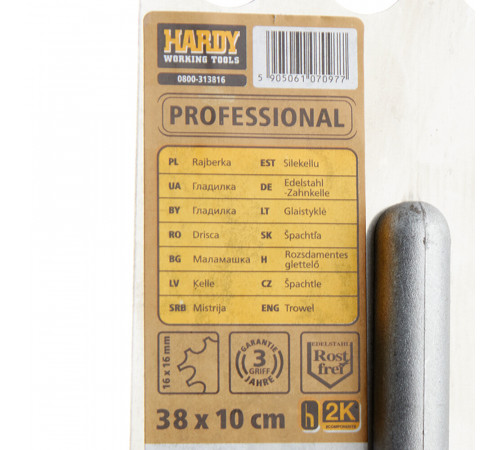 Гладилка зубчатая Hardy Profi серия 31 (0800-313816) 380x100 мм зуб 16(20)x16(20) мм с двухкомпонентной профилированной ручкой Гладилка зубчатая Hardy Profi серия 31 (0800-313816) 380x100 мм зуб 16(20)x16(20) мм с двухкомпонентной профилированной ручкой