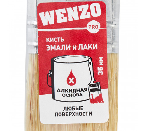 Кисть плоская натуральная щетина пластиковая ручка Wenzo Pro 35х10 мм для эмалей и лаков на алкидной основе Кисть плоская натуральная щетина пластиковая ручка Wenzo Pro 35х10 мм для эмалей и лаков на алкидной основе
