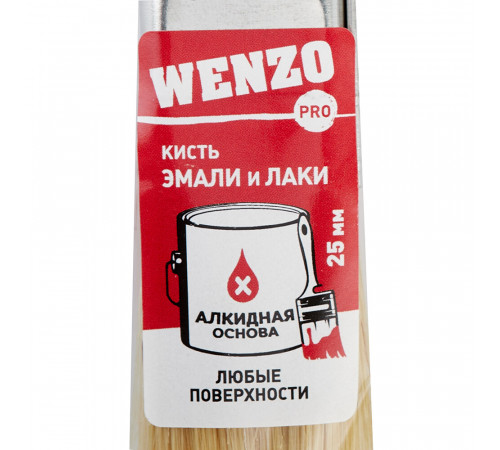 Кисть плоская натуральная щетина пластиковая ручка Wenzo Pro 25х10 мм для эмалей и лаков на алкидной основе Кисть плоская натуральная щетина пластиковая ручка Wenzo Pro 25х10 мм для эмалей и лаков на алкидной основе