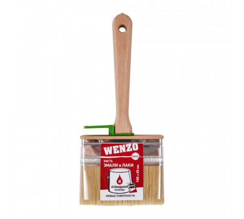 Кисть плоская натуральная щетина деревянная ручка Wenzo Wood 100х25 мм для эмалей и лаков на алкидной основе