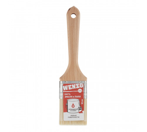 Кисть плоская натуральная щетина деревянная ручка Wenzo Wood 50х14 мм для эмалей и лаков на алкидной основе