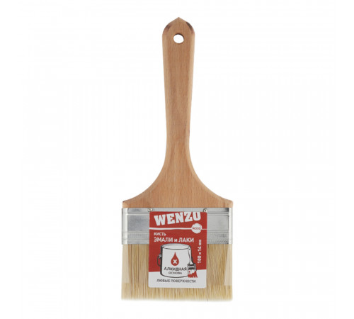 Кисть плоская натуральная щетина деревянная ручка Wenzo Wood 100х14 мм для эмалей и лаков на алкидной основе Кисть плоская натуральная щетина деревянная ручка Wenzo Wood 100х14 мм для эмалей и лаков на алкидной основе