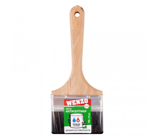 Кисть плоская смешанная щетина деревянная ручка Wenzo Wood 100х14 мм для антисептиков