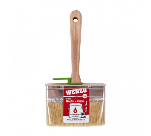 Кисть плоская натуральная щетина деревянная ручка Wenzo Wood 120х25 мм для эмалей и лаков на алкидной основе