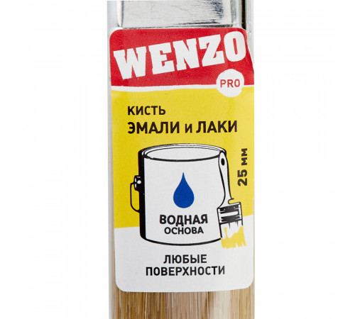 Кисть плоская искусственная щетина пластиковая ручка Wenzo Pro 25х10 мм для эмалей и лаков на водной основе