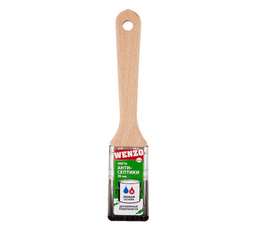 Кисть плоская смешанная щетина деревянная ручка Wenzo Wood 35х12 мм для антисептиков