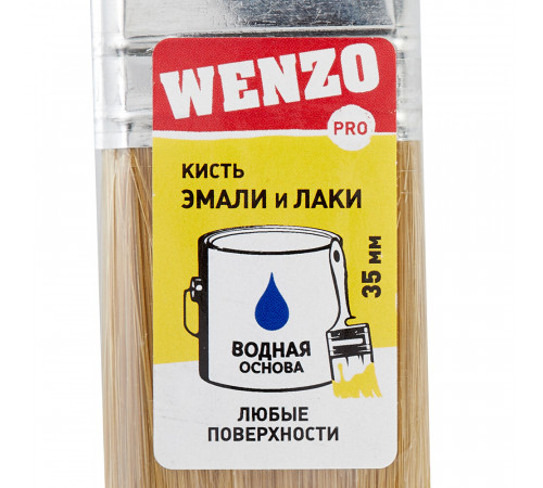 Кисть плоская искусственная щетина пластиковая ручка Wenzo Pro 35х10 мм для эмалей и лаков на водной основе