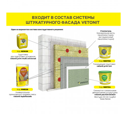 Штукатурка фасадная Vetonit Pas Extraclean силикатно-силиконовая шуба 2 мм база 100А белая 25 кг Штукатурка фасадная Vetonit Pas Extraclean силикатно-силиконовая шуба 2 мм база 100А белая 25 кг