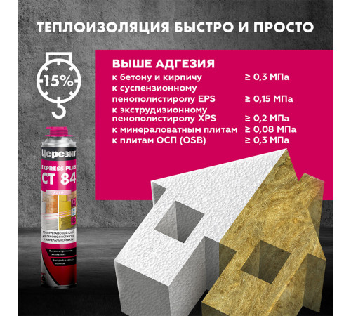 Клей для пенополистирола и минеральной ваты профессиональный Церезит СТ 84 Express Plus 800 мл Клей для пенополистирола и минеральной ваты профессиональный Церезит СТ 84 Express Plus 800 мл