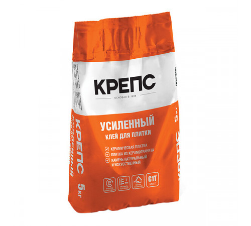 Клей для плитки/ керамогранита/ камня Крепс Усиленный серый класс C1 T 5 кг Клей для плитки/ керамогранита/ камня Крепс Усиленный серый класс C1 T 5 кг