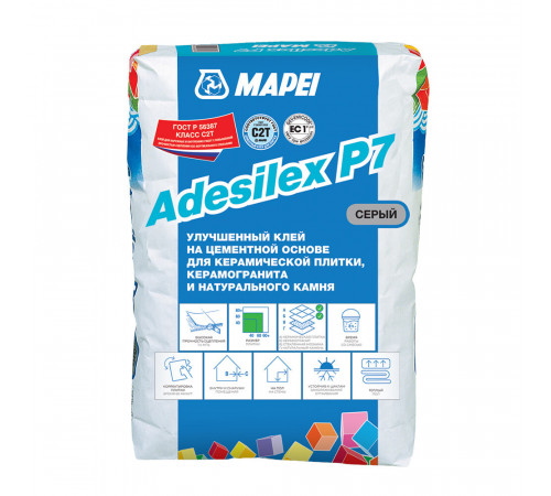 Клей для плитки/ керамогранита/ камня Mapei Adesilex P7 высокопрочный серый класс C2 T 25 кг Клей для плитки/ керамогранита/ камня Mapei Adesilex P7 высокопрочный серый класс C2 T 25 кг