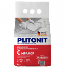 Клей для плитки/ керамогранита/ мозаики/ камня Plitonit С Мрамор белый класс C2 TE 4 кг