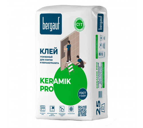 Клей для плитки/ керамогранита Bergauf Keramik Pro усиленный серый класс C1 T 25 кг Клей для плитки/ керамогранита Bergauf Keramik Pro усиленный серый класс C1 T 25 кг